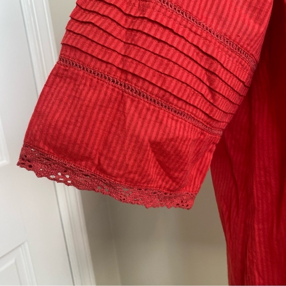 April Cornell Poppy Embroidered Tassel Short Sleeve buttoned Down Blouse… - Picture 8 of 13